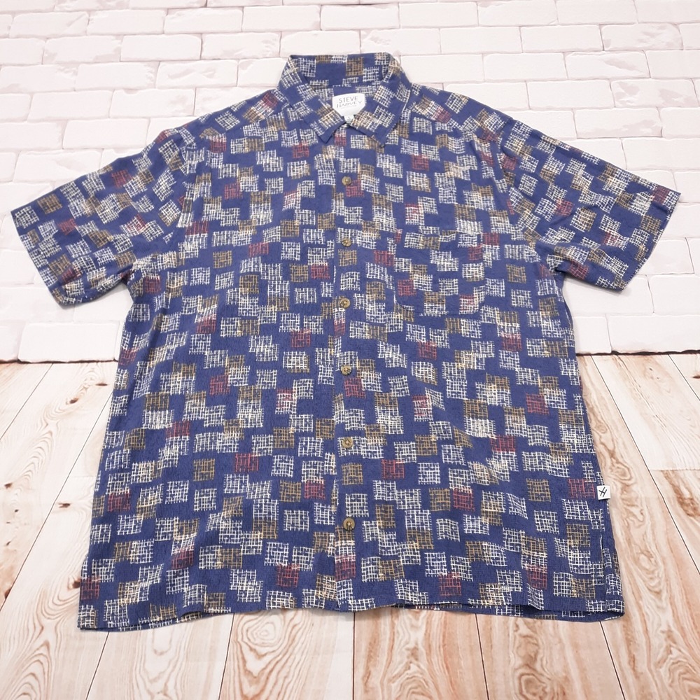 Steve Harvey Shirt Mens Size L Short Sleeve 100% Rayon Casual Button Up